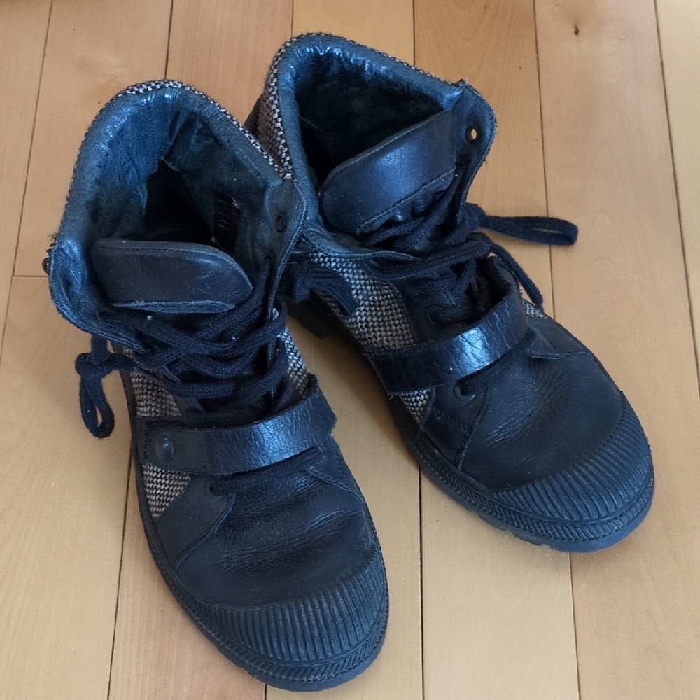 Black High-Top Sneakers with Metallic Side Panels